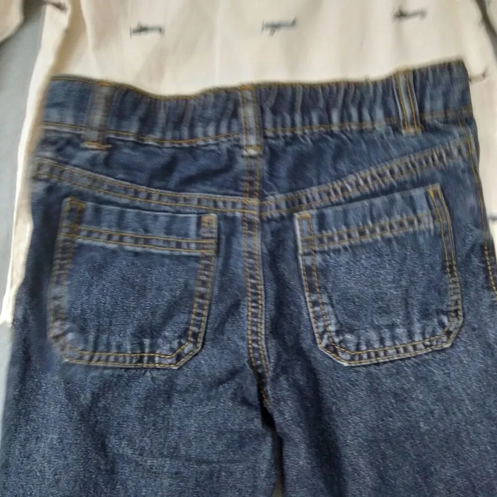 Carters Outfit Boy Sz 18m Jeans Shirt Airplanes Easter Warm Festival Spring 2pc